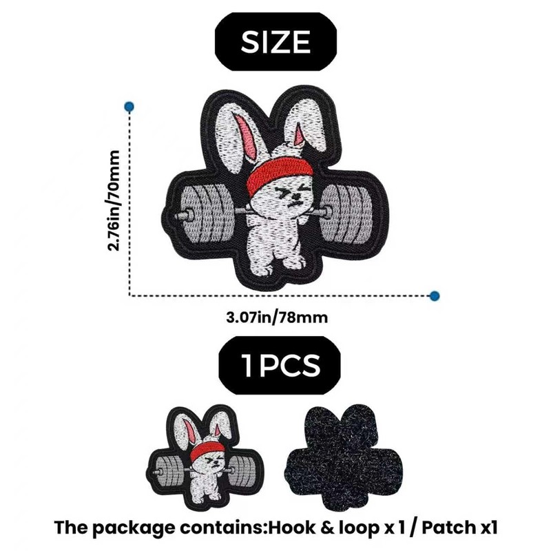 Funny Bunny Gym Patch, Hook&Loop 3" for Backpack,Vest,Gym Bag