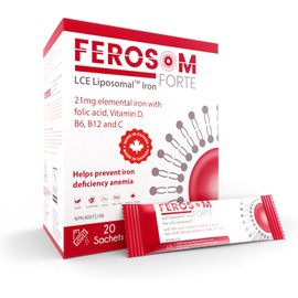 LCE Liposomal - Powder Gentle on the Stomach - 21g Elemental Iron Supplement with Vitamin B12, B6, D, C - Liquid Iron Supplements for Women, 20 Vegan Sachets – Made in Canada