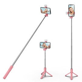 H.May Selfie Stick Tripod with Fill Light, 40 inch Extendable and Portable Stable Selfie Stick Tripod with Wireless Remote Compatible with All Cellphones for Selfies, Live Streaming, Video, Pink