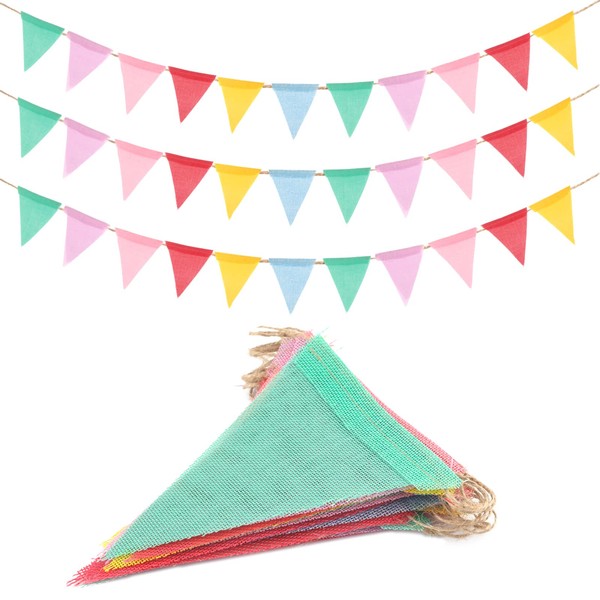 36Pcs Pennant Bunting Banner Flags, 39Ft Colorful Burlap Banner Triangle Flag, Fabric Rainbow Triangle Flag Garland for Outdoor Party Wedding, Christmas Birthday Decoration（13Ft x 3Pcs）
