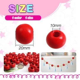 TOAOB 20 mm Pack of 100 Wooden Beads Red Large Hole Round Natural Wooden Beads Crafts for DIY Handmade Decorations Jewellery Crafts Making