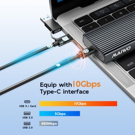 M.2 NVMe SATA SSD Enclosure, USB 3.1 GEN2 10Gbps with UASP Trim, Up to 8TB, Tool Free PCIe NVMe NGFF SATA SSD Reader Case for 2230/2242/2260/2280mm M Key B+M Key