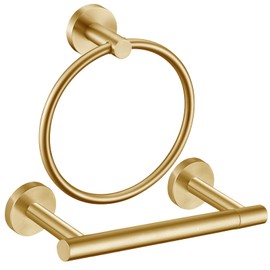 Brushed Gold Flip Toilet Paper Holder, Towel Ring Set 2 Pieces Hand Towel Holder for Bathroom Hardware Accessories Set SUS304 Stainless Steel Sturdy Wall Mount Bathroom Holder