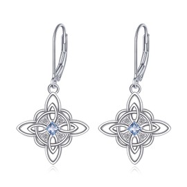 arete de plata de ley con nudo de brujas de piedra natal para mujer, regalo de cumpleaños y Navidad, Circonita cúbica, Circonia cúbica