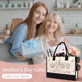 DFPDFP Mom Mama Bag - Large Tote Bag for Women, No Zippers & Pockets, Beautiful Floral Print New Mom Birthday Gifts, Reusable Grocery Bags for Shopping Beach Travel Work, Mothers Day Gifts for Mom