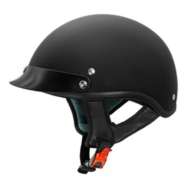 VCAN Cruiser Solid Flat Black Half Face Motorcycle Helmet (Medium)