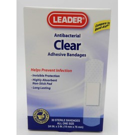 Leader Adhesive Bandages Clear One Size 30 Count Per Box.