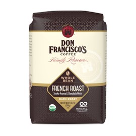 Don Francisco's Organic French Roast Whole Bean Coffee, Dark Roast – 100% Arabica Coffee, 18 oz Bag