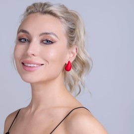 Winssigma Chunky Acrylic Hoop Earrings, Lightweight Waterdrop Hoops Earrings, Hypoallergenic Trendy Jewelry for Women(Red)