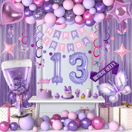 Miidenks 13th Birthday Decorations, Pink Purple 13 Birthday Balloons for Girls, Lavender Party Supplies with Number Balloons, Banner, Sash, Butterfly Hanging Swirls