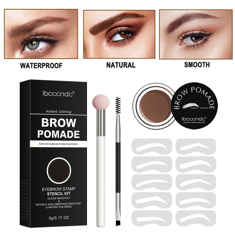 SHEEYOON Eyebrow Stamp Stencil Set, Eyebrow Pomade with 10 Simple