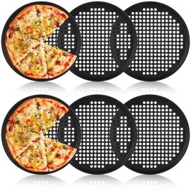 AKOLAFE 6 Pack 12 Inch Pizza Pan for Oven Round Pizza Pan with Holes Large Pizza Tray Set Carbon Steel Non Stick Pizza Plates Perforated Pizza Baking Sheet Personal Metal Platter for Grilling, Cooking