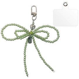 GrandslamEX Ribbon Ribbon Pearl Accessory Charm Key Ring Key Chain Lanyard Keychain Smartphone Pouch AirPods Pro Wallet Cute Simple Stylish Decorative Hook Small Colorful Korea, green