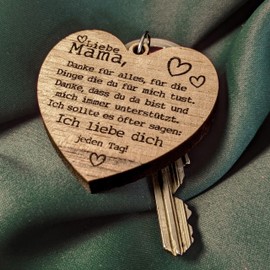 Muttertagsgeschenk - Liebe Mama Schlüsselanhänger aus Holz, Glücksbringer, Mama Geschenk, Geschenke Muttertag, Mutter, Beste Mama der Welt, Bestes Geschenk für Mama