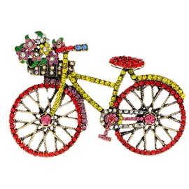 Cute Rhinestone Bicycle Brooch Pin for Women Teen Girls Bike Cycle Retro Corsage Brooches Lapel Pins Fashion Dress Clothing Accessories Christmas Holiday Anniversary Birthday Jewelry Gift (Red)