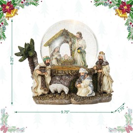 Glitzhome 150mm Lighted Musical Christmas Snow Globe,Oversized Resin Holy Family Nativity Figurines Scene Water Globe,Xmas Spinning Glitter Waterglobe for Christmas Festival Decoration Gifts