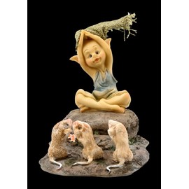 Figuren Shop GmbH Pixie Leprechaun Fantasy Figure - 3 Mice at Yoga | Decorative Figure, Dwarf, Gnome, Collectable Figure, Sculpture, Statue, H 9 cm