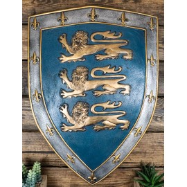 Large Medieval Knight Royal Arms Of England Three Lions Shield Wall Plaque 18"H