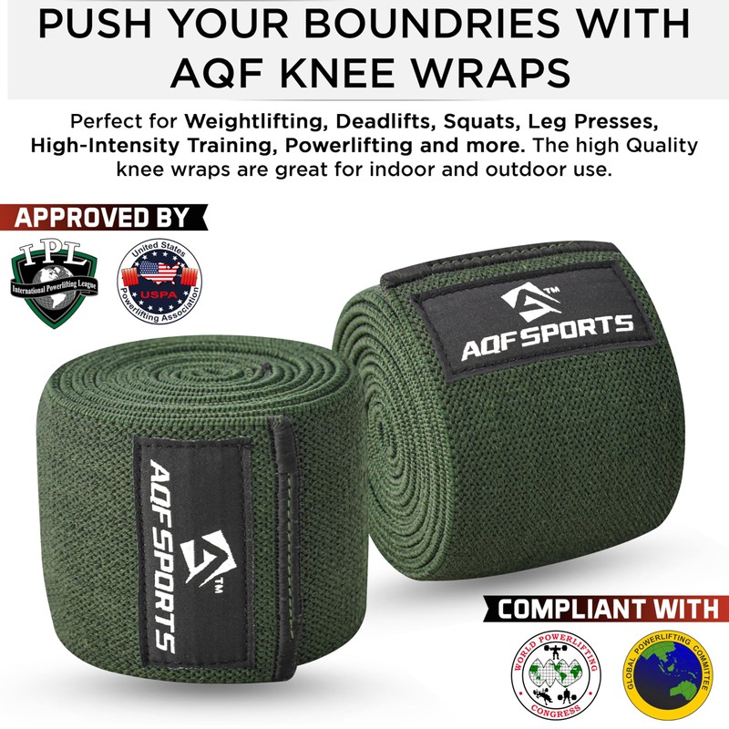AQF Knee Wraps Weight Lifting Bandage Heavy Duty Elasticated Support