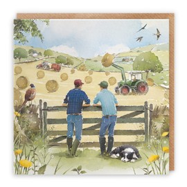 Hunts England - Farmers Haymaking Tractors Artistic Blank Any Occasion Card - 'Haymaking' - Milo's Gallery Collection - All Occasion Card For Men, Him, Family, Friends, etc.