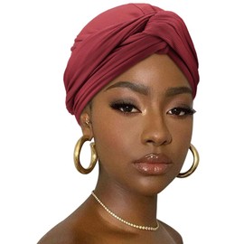 DRESHOW Hair Wrap for Women Ribbed Soft Turban Stretch Jersey Headscarf Breathable Lightweight Turban Plain, 1 x burgundy