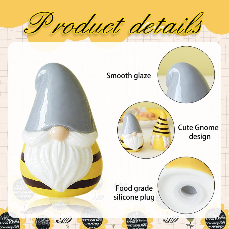 2 Pack Sunflower Ceramic Salt & Pepper Shakers Ceramic Gnomes