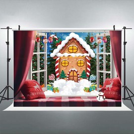 Christmas Gingerbread House Photography Backdrop Lollipop Winter Merry Xmas Tree Background Santa Snowflake Party New Year Decorations Banner for Birthday Christmas Party Decorations (7x5feet)
