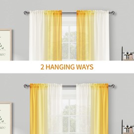 Melodieux Yellow Ombre Sheer Curtains - Chiffon Gradient Rod Pocket Voiles, Semi Transparent Lightweight Sheer Curtain for Window, Living Room, Indoor, Outdoor (56x81 inch, 2 Panels)