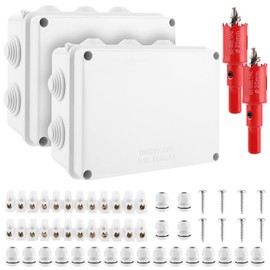 WOPPLXY Junction Box Waterproof IP65, 15 x 11 x 7 cm, Surface-Mounted Junction Box with 20 x M20 Cable Glands, 2 x Terminal Strip, 2 x Hole Saw 20 mm, 8 Screws, Surface-Mounted Junction Box (White)