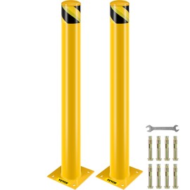 VEVOR Safety Bollard, 42 Inch Height Bollard Post, 4.5 Inch Diameter Steel Pipe Safety Bollard Post, Yellow Steel Bollard, Steel Safety Bollard with 8 Anchor Bolts, Perfect for Traffic-Sensitive Area