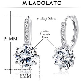PATISORNA 925 Sterling Silver CZ Dangle Hoop Earrings for Women Leverback 8mm Round-cut Cubic Zirconia Huggie Hoop Earrings Bridal Earrings