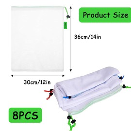 8Pcs Reusable Produce Bags Mesh Grocery Bag Drawstring Netted Mesh Bags for Fresh Vegetable,Toy Storage & Organization Mesh Bags Set - Washable Versatile See-Through Drawstring Bags(36 * 30cm)