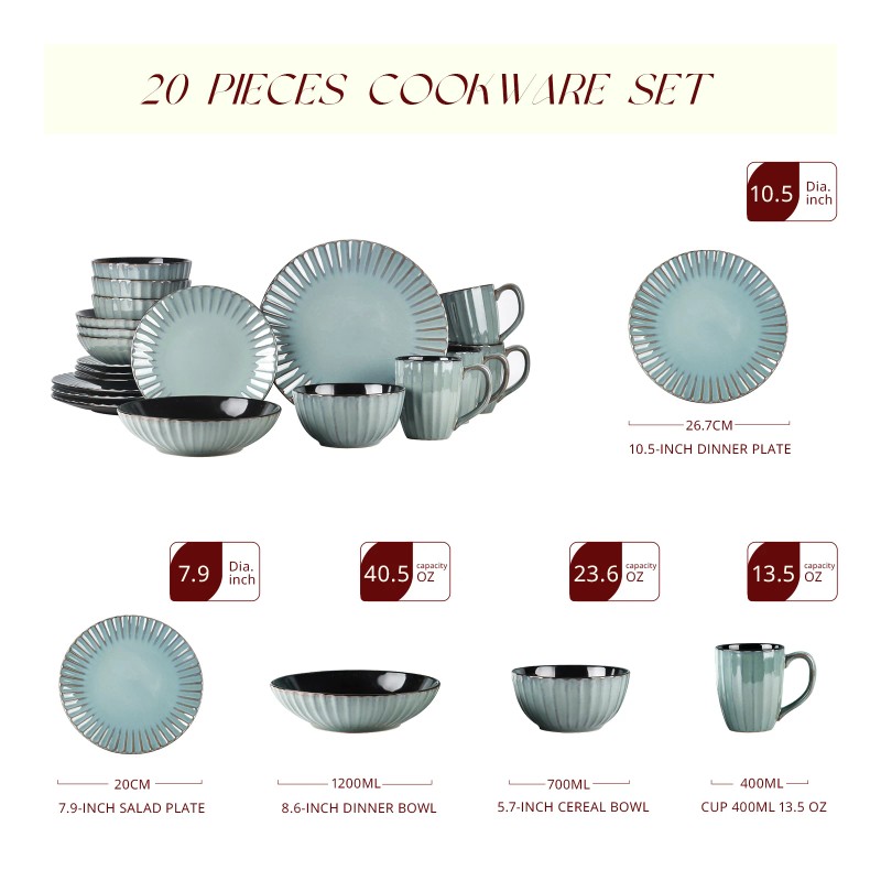 September Promotion Golden Green Stoneware Embossed 16pc Dinner Set High
