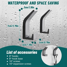 Qivine Coat Hook Wall Mount, Backpack Black Wall Coat Racks, Space Aluminium Heavy Duty Key Hooks for Wall with Double Hooks Waterproof for Jackets, Towels, or Backpacks