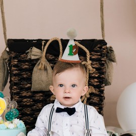 GORNZX Football Theme First Birthday Party Hat, White with Pom Pom, Brown Trim