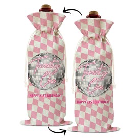 21st Birthday Gifts Burlap Wine Bags Gift for Woman Friend Bestie BFF, Reusable Wine Gift Bags with Drawstrings for Birthday Party Decoration Congratulation Thanksgiving Christmas Home Storage - 10