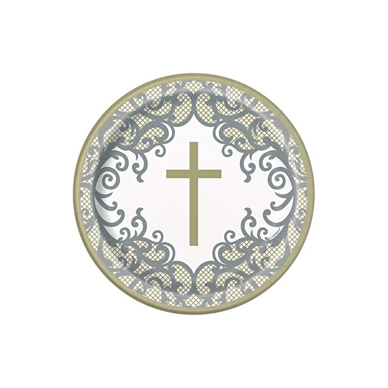 Unique 74854EU Eco-Friendly Paper Plates-18 cm-Fancy Gold Cross Religious Party-8