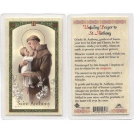 UNFAILING PRAYER TO SAINT ANTHONY. Laminated 2-Sided Holy Card (3 Cards per Order)