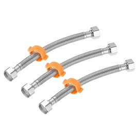 sourcing map Faucet Supply Line Connector, 3pcs G1/2 Female x G1/2 Female 8 Inch Long Braided 304 Stainless Steel Water Supply Hose, Silver Tone