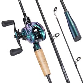 Souagyilang Baitcasting Fishing Rod Reel Combo,2 Pieces Medium Heavy Baitcasting Pole with High Speed Casting Reel Baitcaster Combo 5.9ft Left Hand