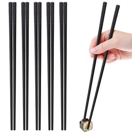 Jizxol 5 Pairs Chopsticks, Chopsticks, Dishwasher Safe, Sushi Sticks, Chinese Chopsticks, 24 cm Reusable Alloy Black Chopsticks, Sushi Non-Slip Chopsticks Set