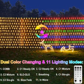 ZAIYW 20x6.6Ft 600 LED Net Lights Dual Color Changing Large Mesh Lights Outdoor with Remote Timer Plug in Christmas Net Light for Bushes Garden Tree Xmas Decor (Warm White & Multicolor)