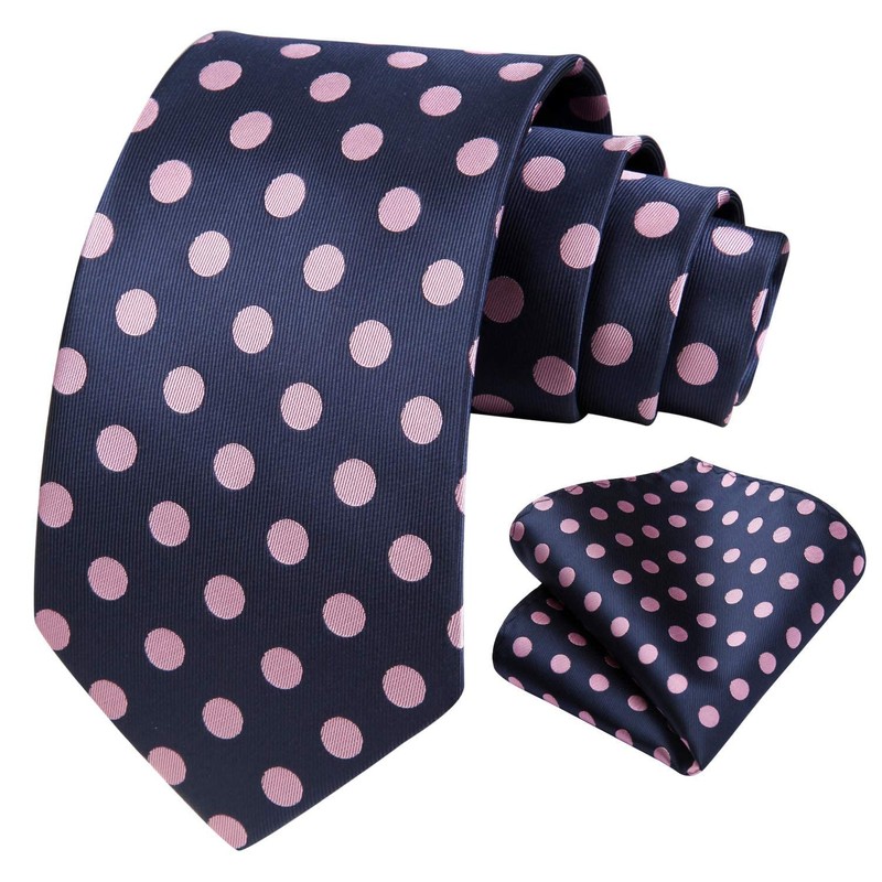 HISDERN Extra Long Polka Dots Tie Handkerchief Men's Necktie &