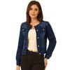 Allegra K Women's Denim Jacket Button Down Collarless Long Sleeve