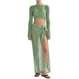 LANNEW Women's Swimsuits Cover Ups Set for Crochet Bathing Suit Hollow Out 2 Piece Bikini Coverup Beach Swimwear