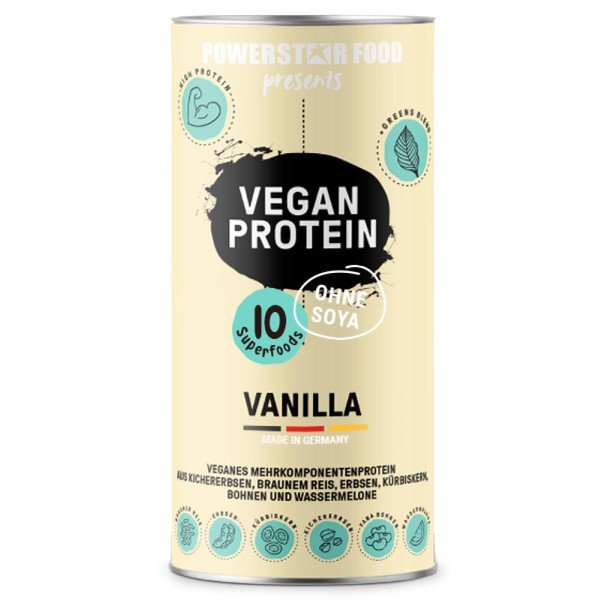 Powerstar Vegan Protein 500 g, Vegan Protein Powder without Soy, Multi-Component Protein Powder Supplemented with 10 Superfoods, Made in Germany, Ideal for Muscle Building, Vanilla