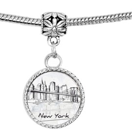 Arthwick Store Pen Illustration of New York City NYC Black and White Charm Pendant Bracelet