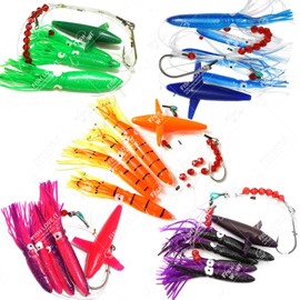 Fish Wow! Fishing Daisy Bird Chain Squid Lure Rig Teaser Trolling - Set of 5