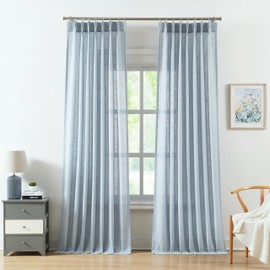 WEST LAKE Dusty Blue Bailey Pinch Pleated Semi Sheer Curtains 95 Inches Long,Rustic Linen Textured Drapes for Living Room Bedroom,Airy Light Filtering Back Tab Window Treatment,40" Wx95 L,2 Panels