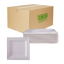 ECO PRODUCTS Compostable Vanguard 6" Square Paper Plates, Case of 500, Disposable White Molded Fiber, Tree-Free, Stronger Than Paper & Styrofoam, No-Added PFAS, ASTM Compliant, BPI-Certified